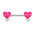 Front view of high-quality pink heart-shaped nipple barbells for alternative fashion.