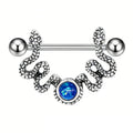 Direct front view of a gothic style snake nipple shield jewelry.