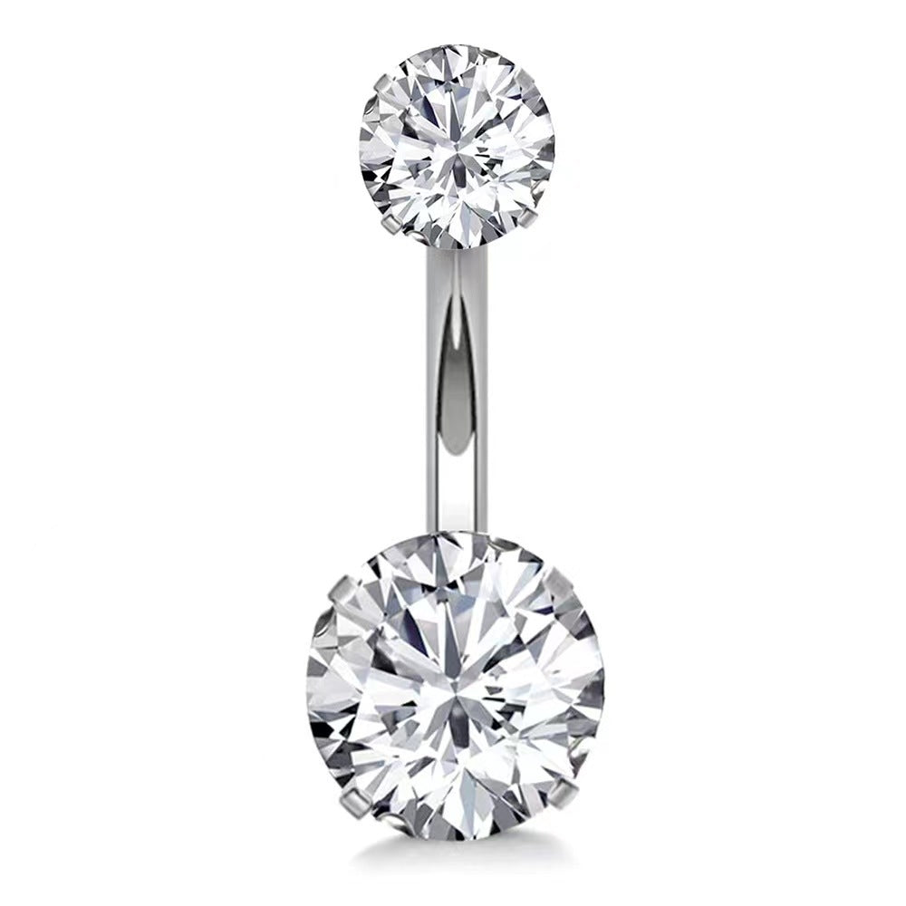 Classic Double Round CZ Internally Threaded Navel Belly Button Ring