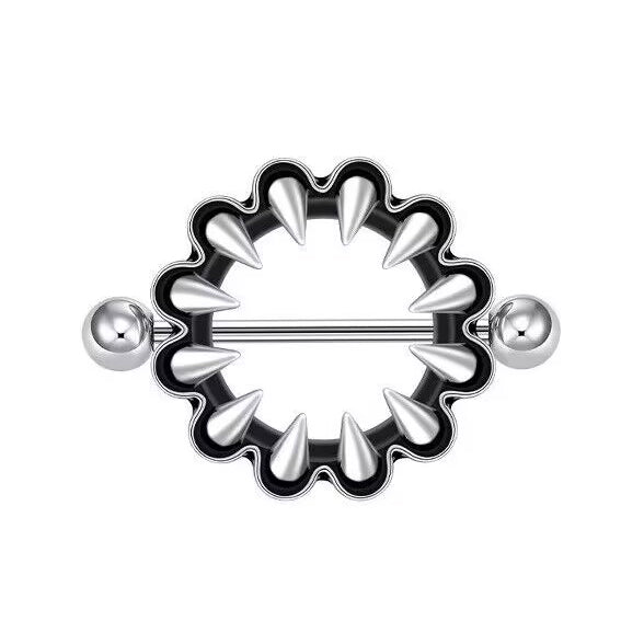 Front close-up view of a gothic nipple shield with a claw-fang design, set against a clean white background.