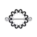 Front close-up view of a gothic nipple shield with a claw-fang design, set against a clean white background.