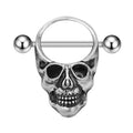 Single silver skull nipple shield jewelry with a straight barbell.