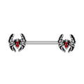 Single spider nipple barbell with red gemstone eyes on a white background.