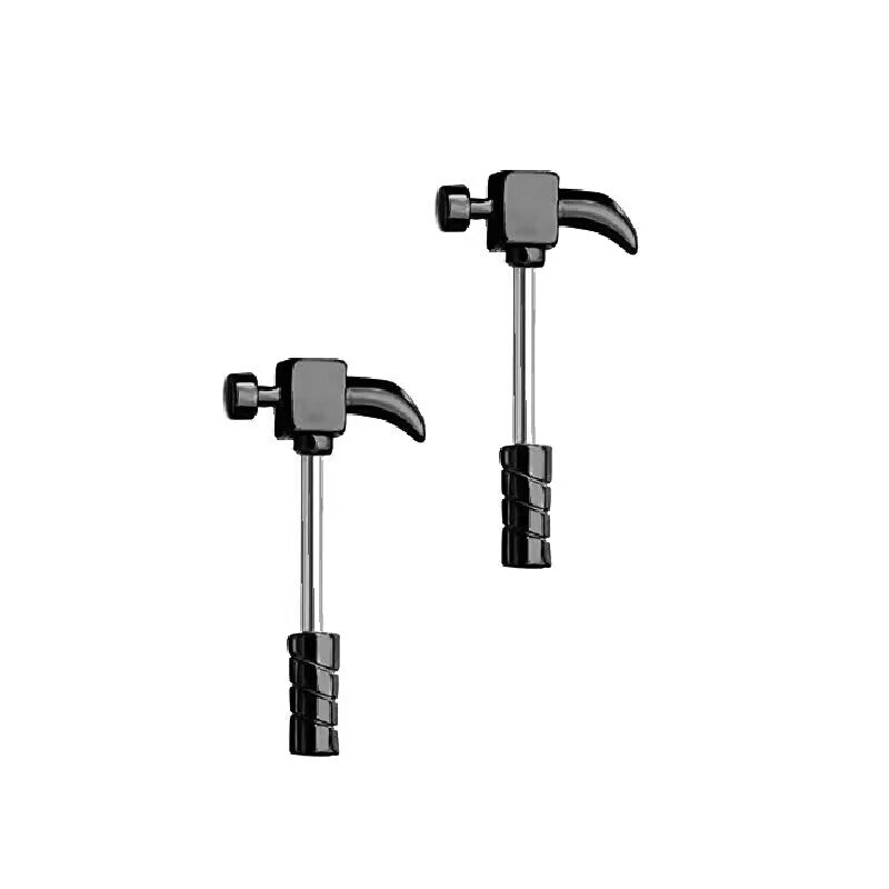 A matte black-toned metal hammer shape barbell piercing stud.