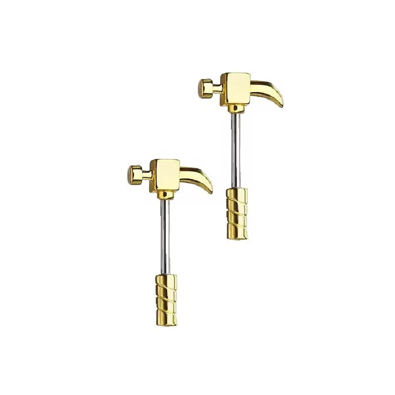 A single gold-toned metal hammer shape barbell piercing stud.