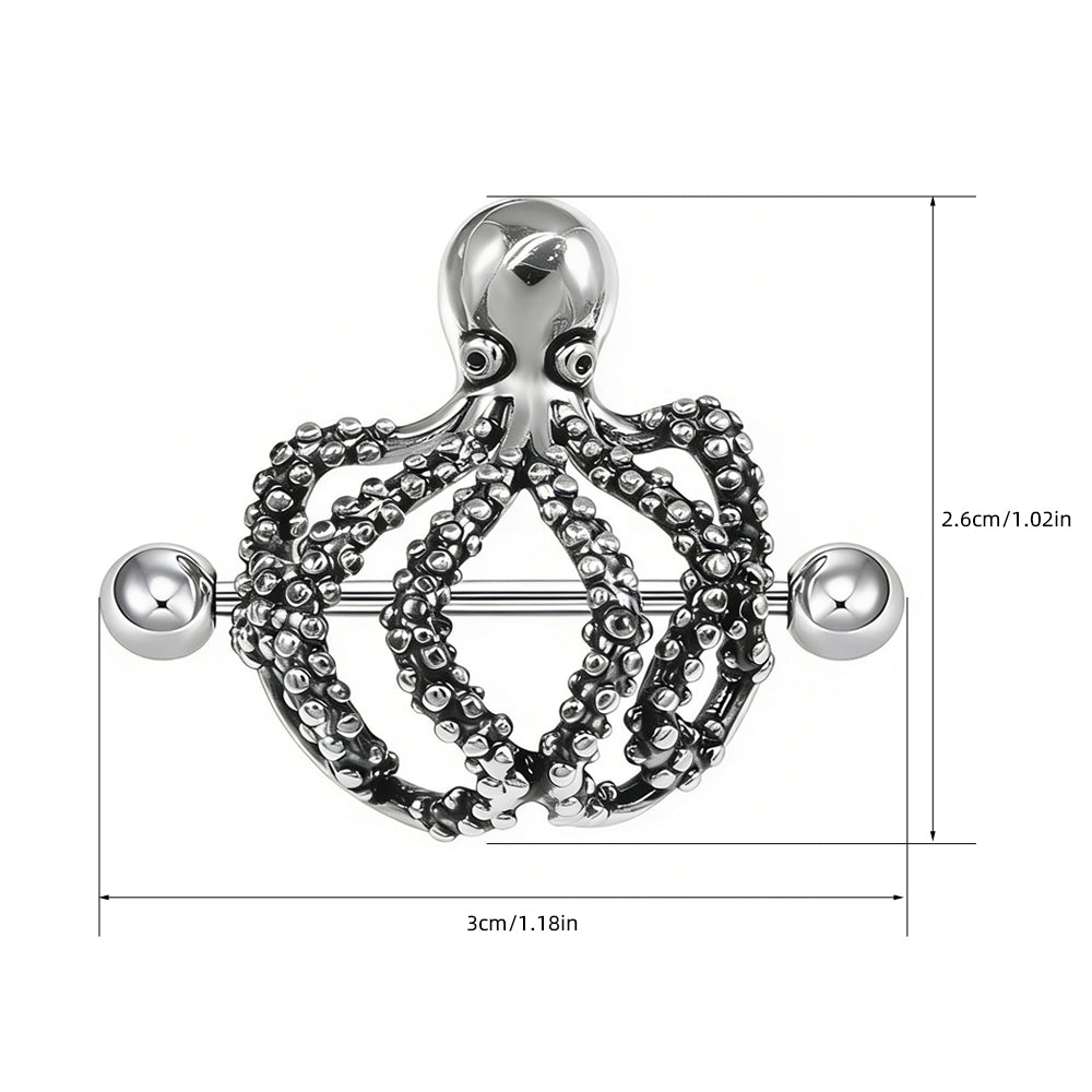 Measurement chart for octopus nipple jewelry showing width and height.