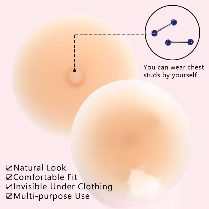 A pair of skin-tone piercing display patches showing how to easily wear and showcase body jewelry studs by yourself.