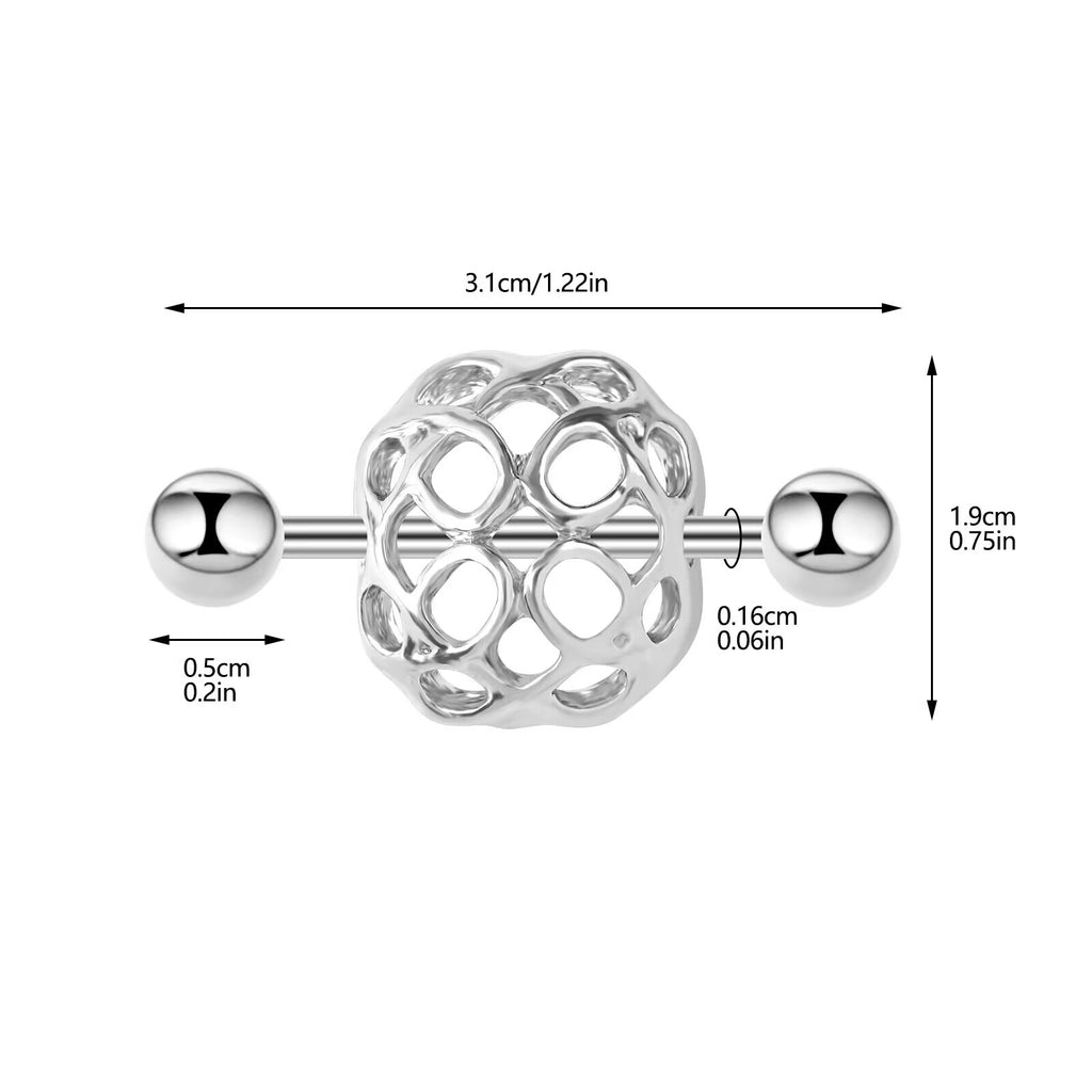 Dimension chart for nipple shield piercing showing 14G thickness and 31mm total length.