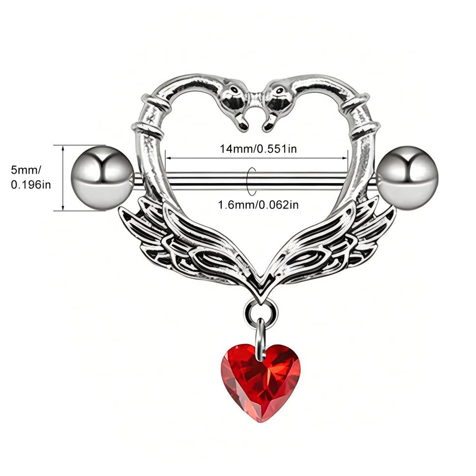 Detailed measurement diagram for nipple shield jewelry showing 1.6mm thickness and 14mm bar length.