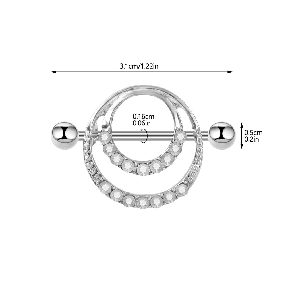 Detailed measurement diagram showing the dimensions and bar length of the nipple jewelry.