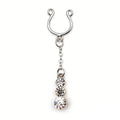Silver non-piercing nipple ring with sparkling triple crystal dangle.
