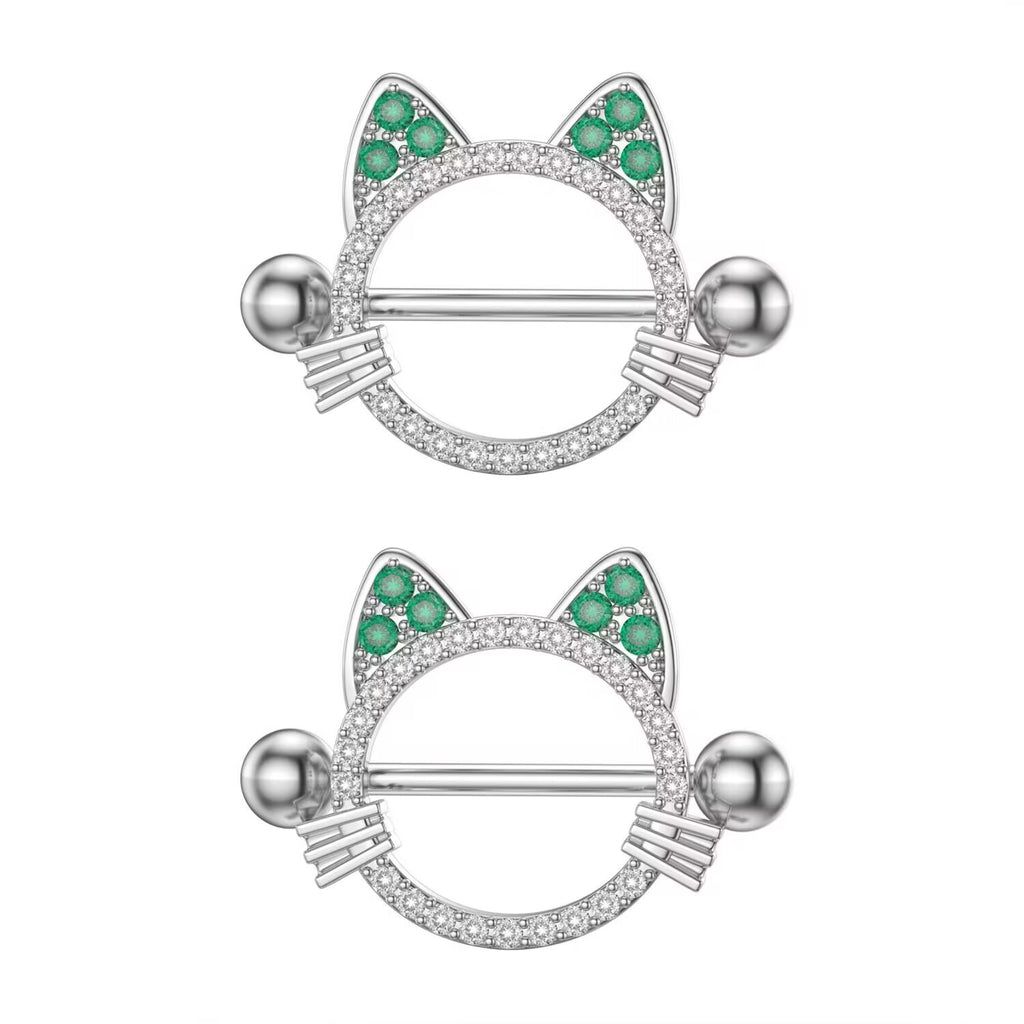 A pair of matching kitty-themed nipple rings for women, minimalist piercing jewelry.