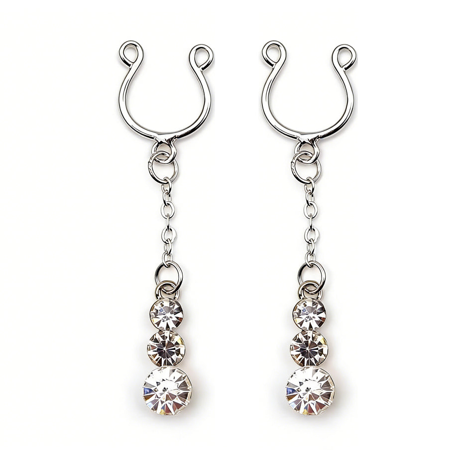 A pair of adjustable U-shaped fake nipple piercings for women