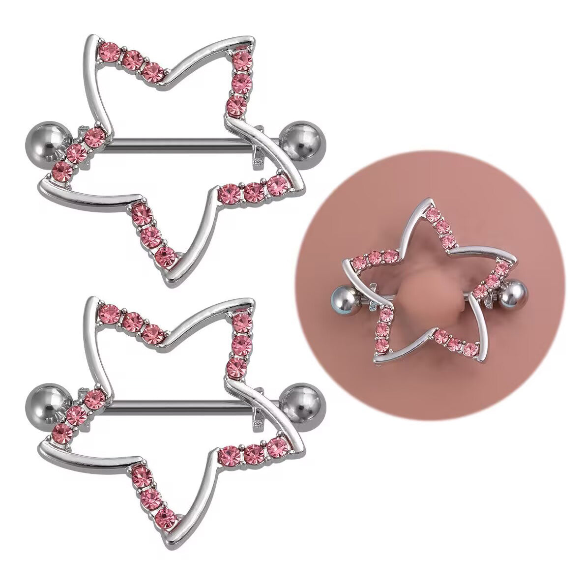 Sweet pink crystal star nipple jewelry set for coquette aesthetic