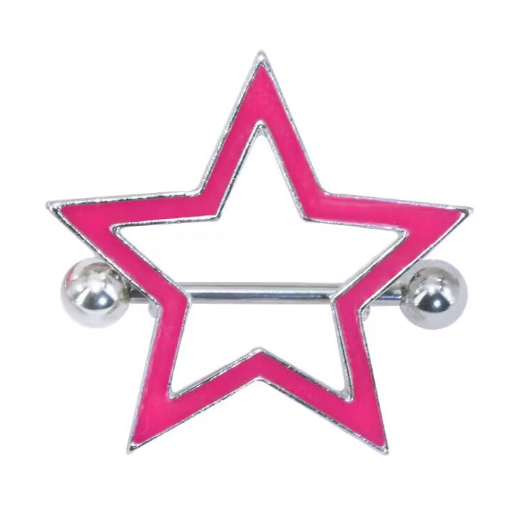 Hot pink enamel star nipple shield piercing jewelry front view
