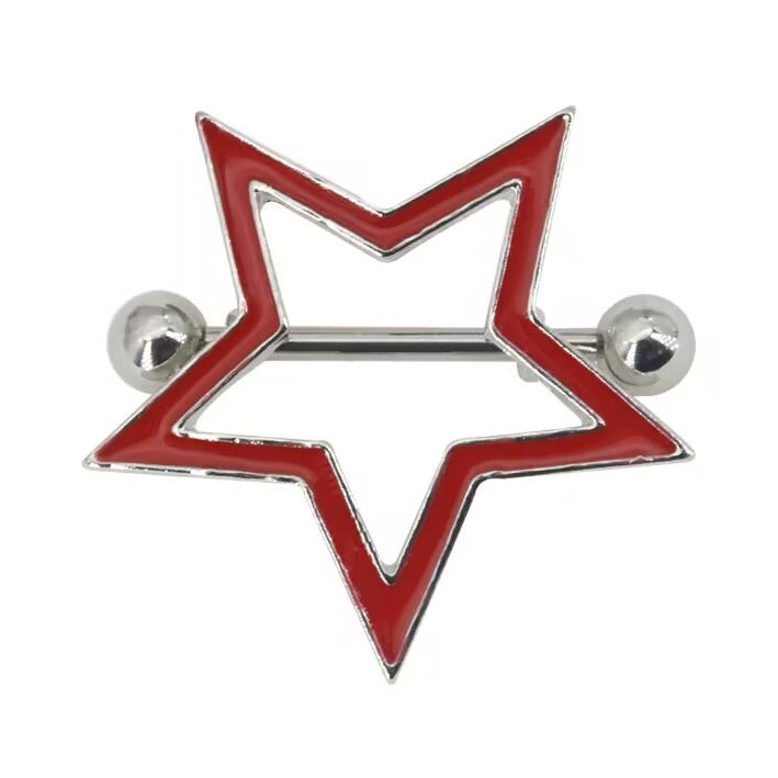 Red hollow pentagram nipple shield barbell for alternative fashion