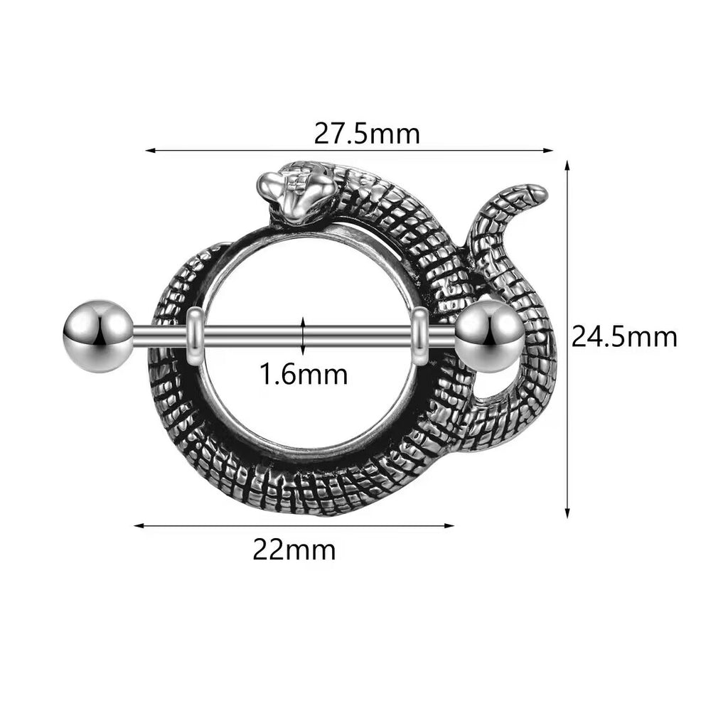 Technical dimensions of the snake nipple shield showing 1.6mm gauge and 22mm inner diameter