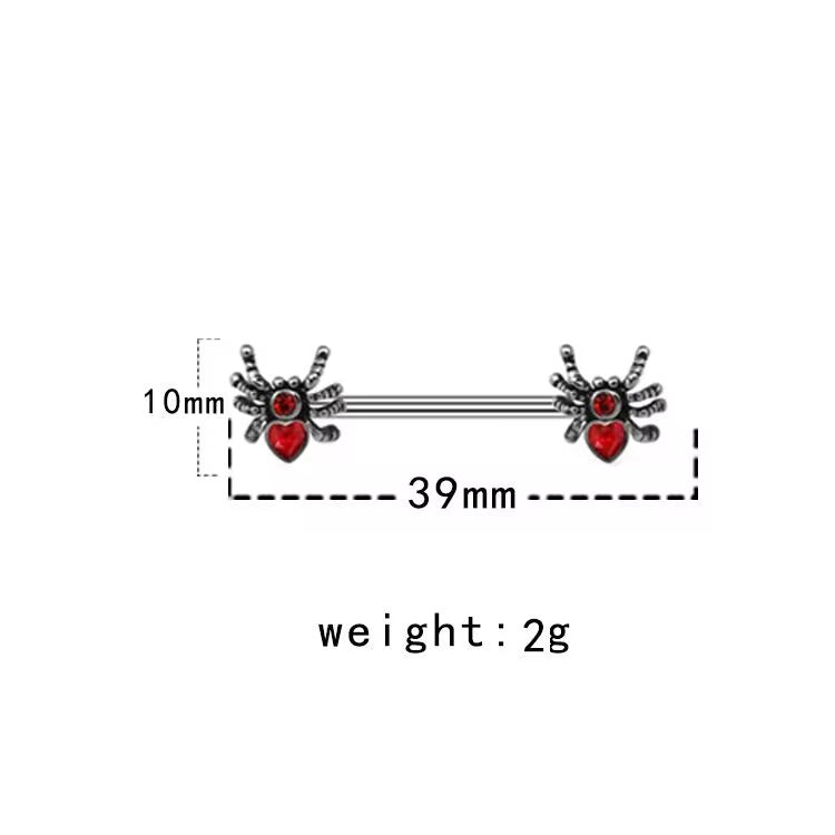 Technical size chart showing 39mm length and 10mm spider height for nipple jewelry.